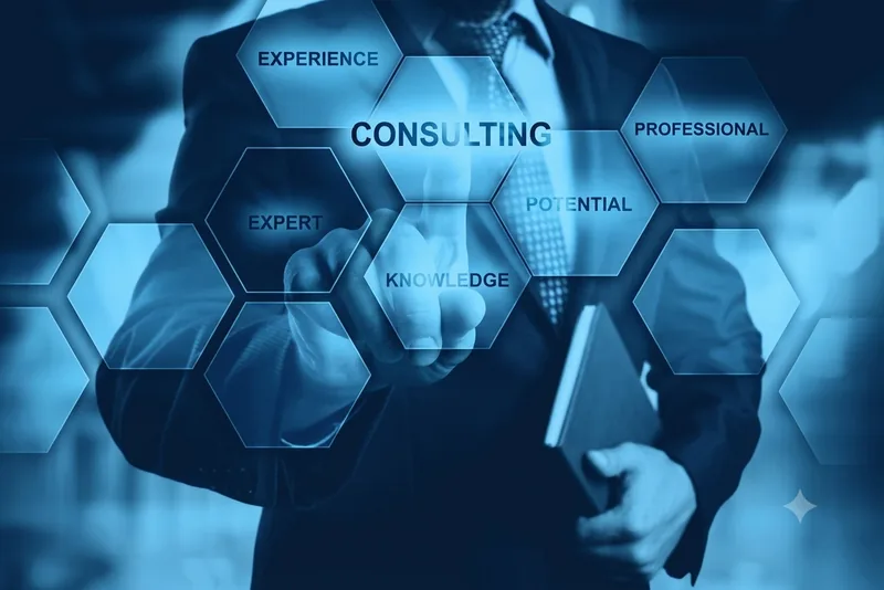 IT consulting team collaborating over a network plan