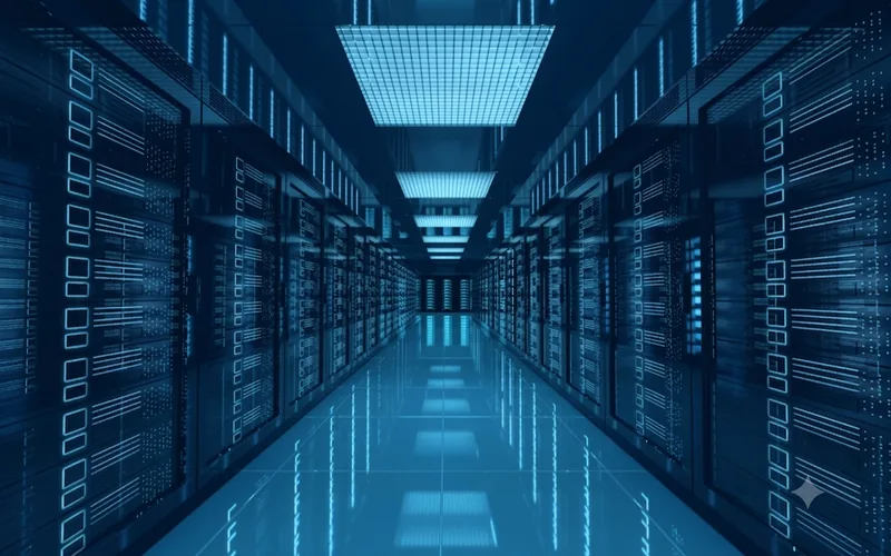 Rows of servers in a data center